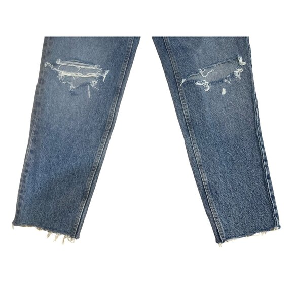Zara High Rise Jeans Women 4 Blue Distressed Rigid Casual Contemporay Raw Hem - Picture 15 of 15